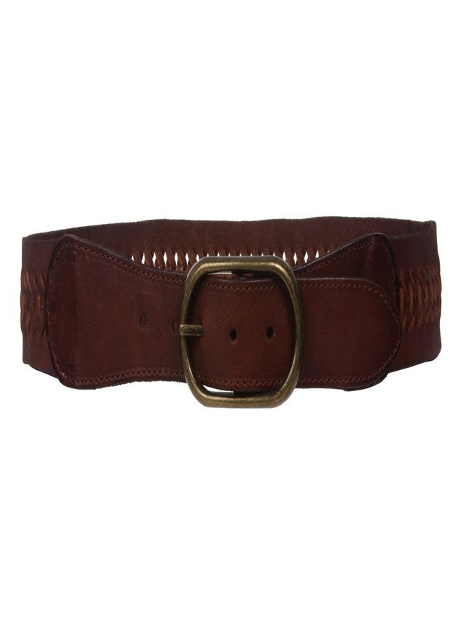 Beltiscool 2" Wide High Waist Braided Woven Full Grain Tapered Oval Leather Belt, Tan | S/M - 32" - Image 4